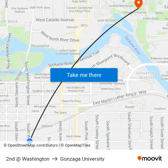 2nd @ Washington to Gonzaga University map