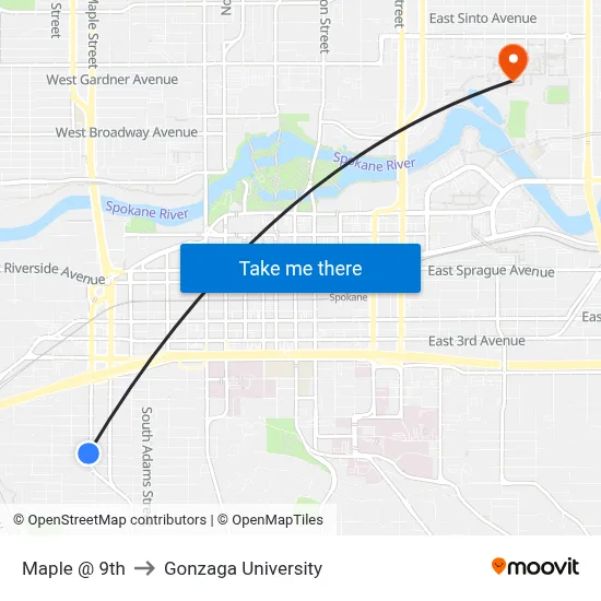 Maple @ 9th to Gonzaga University map