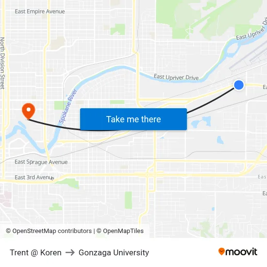 Trent @ Koren to Gonzaga University map