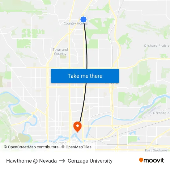 Hawthorne @ Nevada to Gonzaga University map