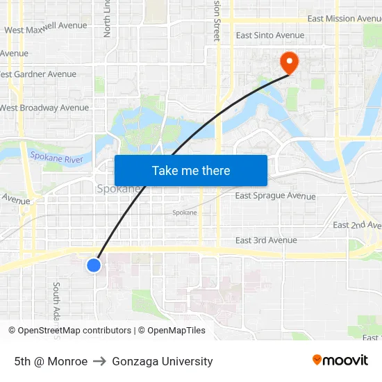 5th @ Monroe to Gonzaga University map