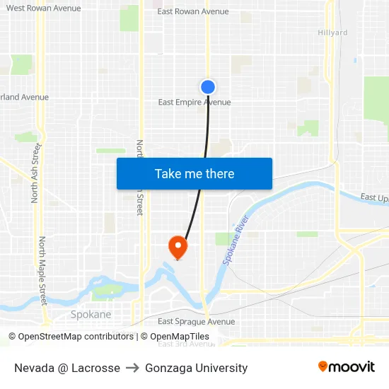 Nevada @ Lacrosse to Gonzaga University map