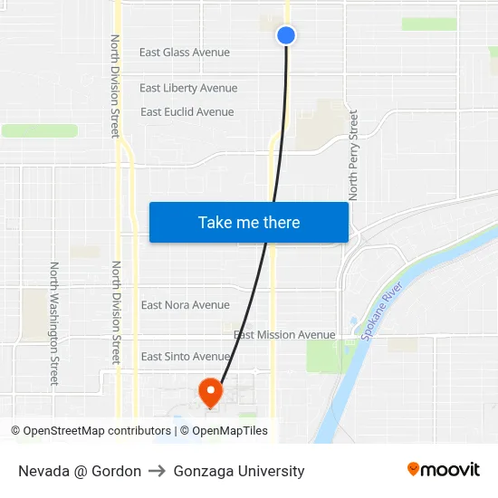 Nevada @ Gordon to Gonzaga University map