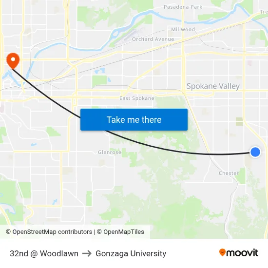 32nd @ Woodlawn to Gonzaga University map