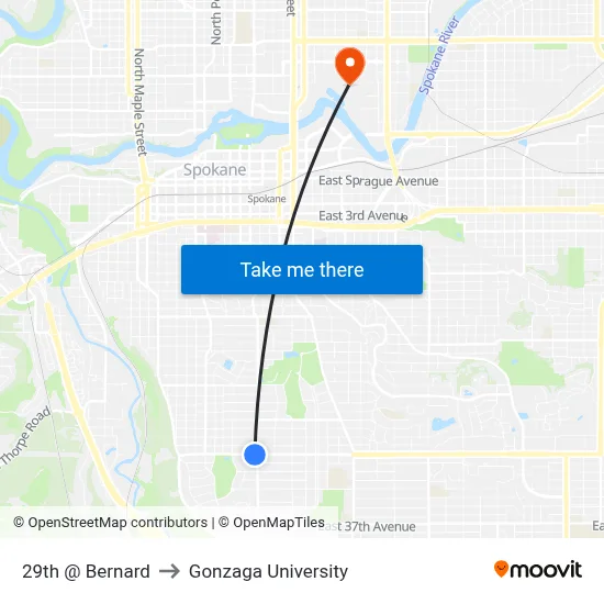 29th @ Bernard to Gonzaga University map
