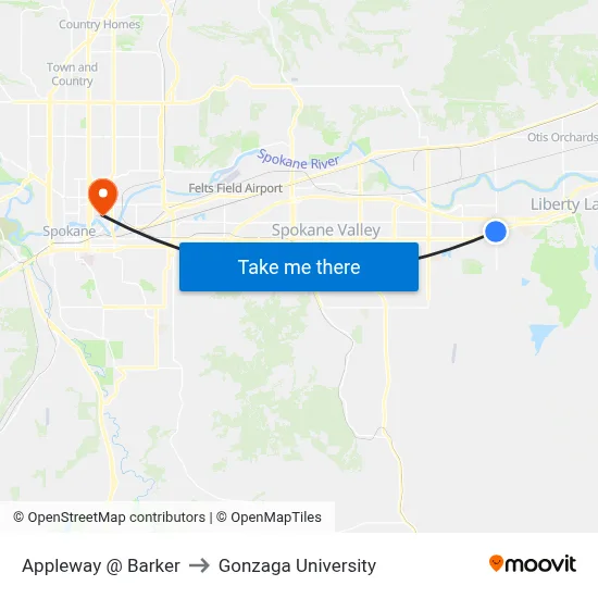 Appleway @ Barker to Gonzaga University map