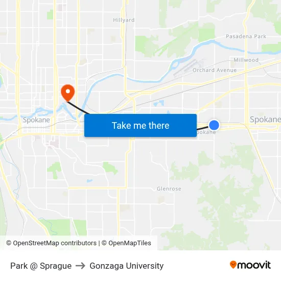 Park @ Sprague to Gonzaga University map