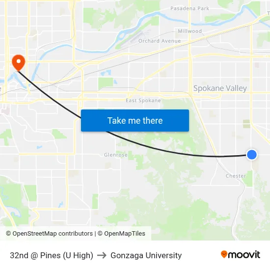 32nd @ Pines (U High) to Gonzaga University map