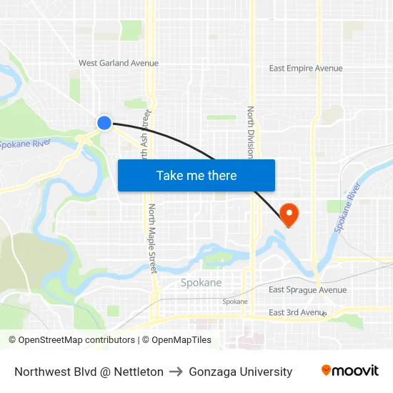 Northwest Blvd @ Nettleton to Gonzaga University map
