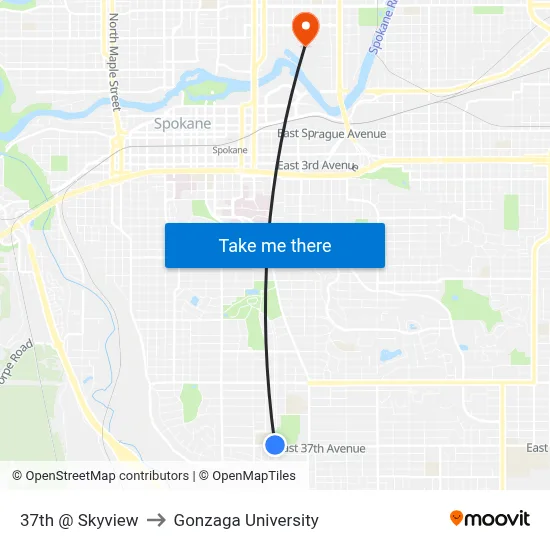 37th @ Skyview to Gonzaga University map