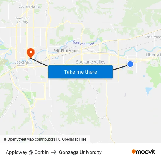 Appleway @ Corbin to Gonzaga University map