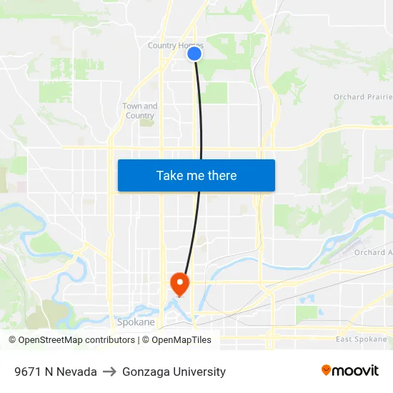 9671 N Nevada to Gonzaga University map