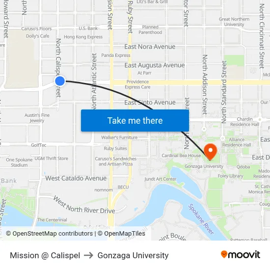 Mission @ Calispel to Gonzaga University map