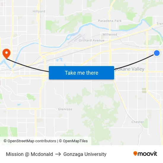 Mission @ Mcdonald to Gonzaga University map