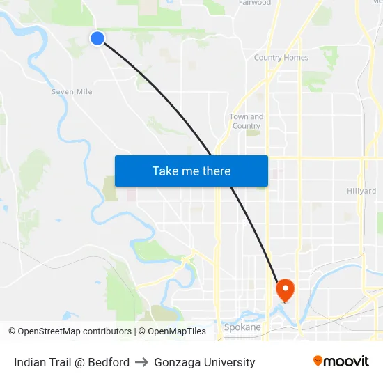 Indian Trail @ Bedford to Gonzaga University map