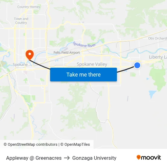Appleway @ Greenacres to Gonzaga University map