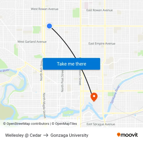 Wellesley @ Cedar to Gonzaga University map