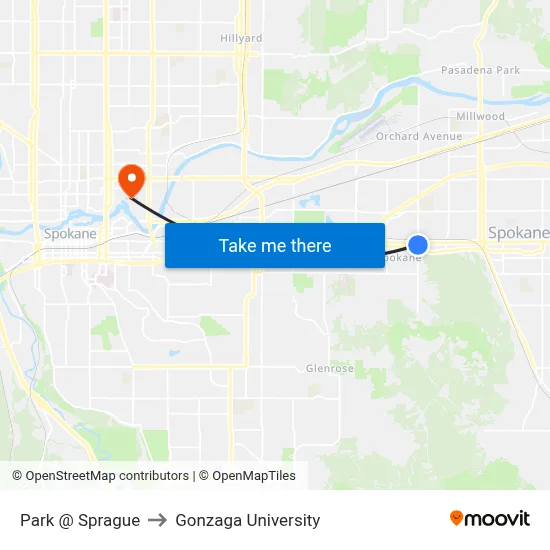 Park @ Sprague to Gonzaga University map