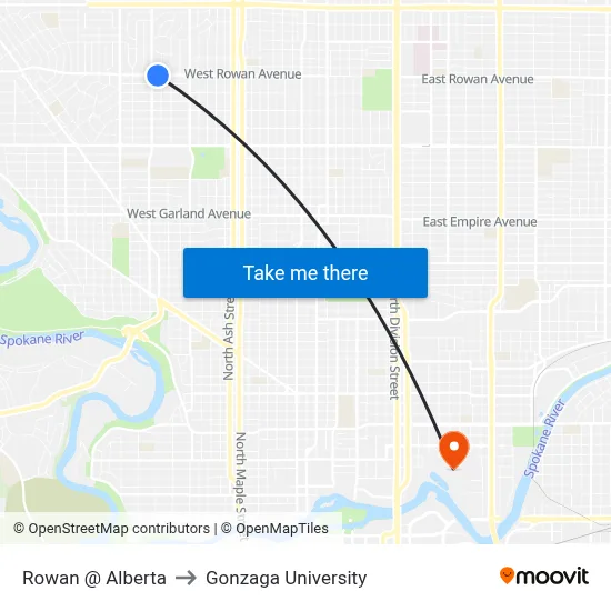 Rowan @ Alberta to Gonzaga University map
