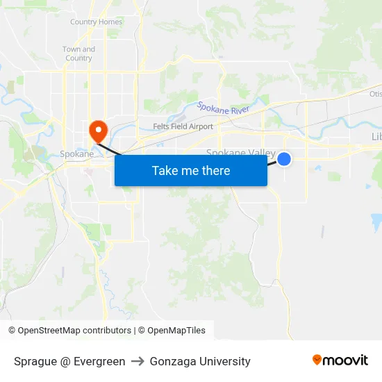 Sprague @ Evergreen to Gonzaga University map