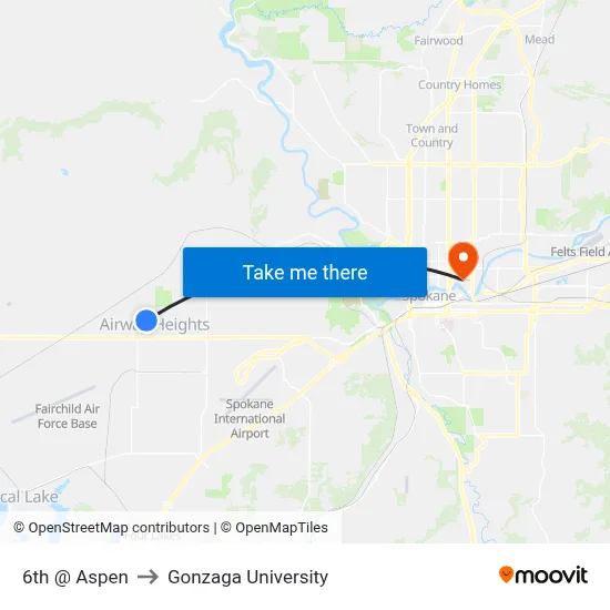 6th @ Aspen to Gonzaga University map