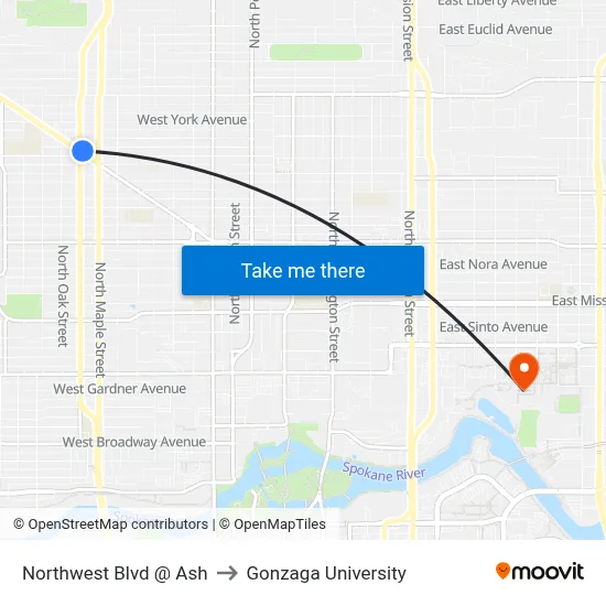 Northwest Blvd @ Ash to Gonzaga University map