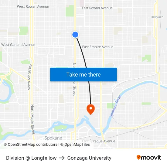 Division @ Longfellow to Gonzaga University map