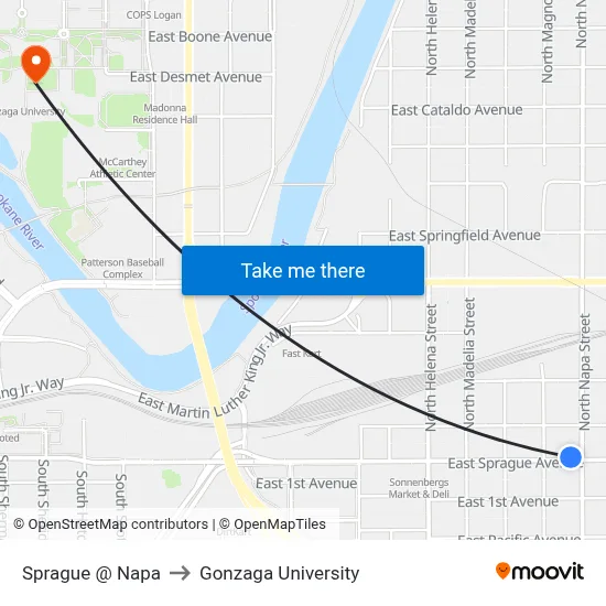 Sprague @ Napa to Gonzaga University map