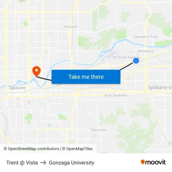 Trent @ Vista to Gonzaga University map
