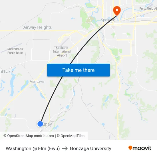 Washington @ Elm (Ewu) to Gonzaga University map