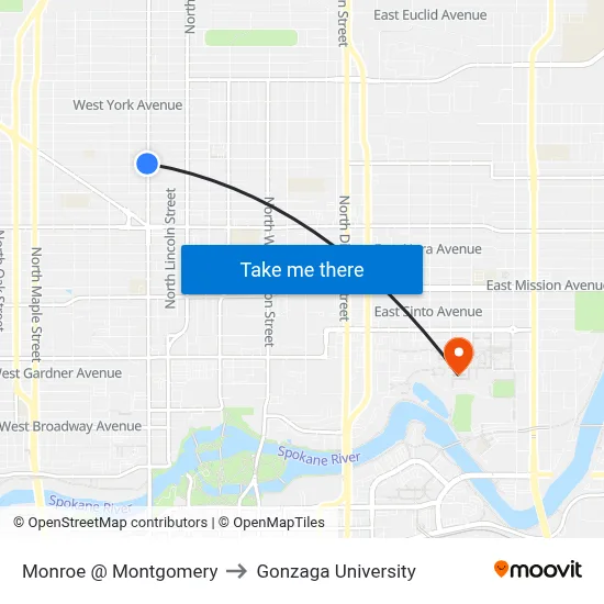 Monroe @ Montgomery to Gonzaga University map
