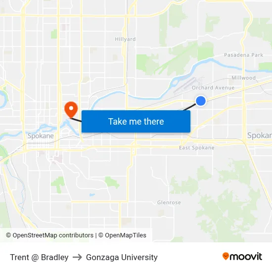 Trent @ Bradley to Gonzaga University map