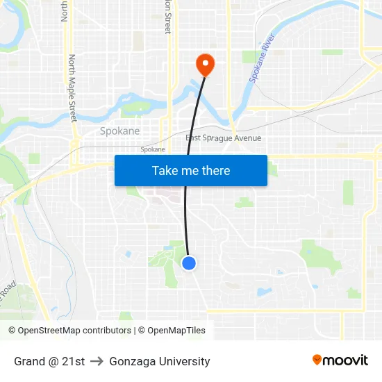 Grand @ 21st to Gonzaga University map