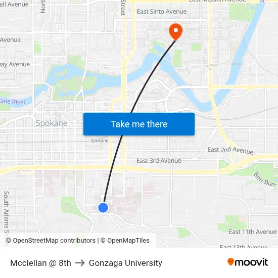 Mcclellan @ 8th to Gonzaga University map