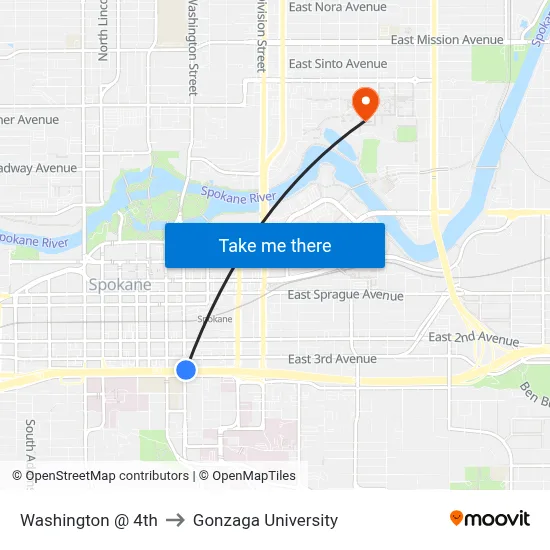 Washington @ 4th to Gonzaga University map