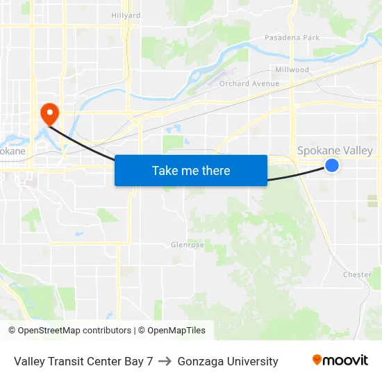 Valley Transit Center Bay 7 to Gonzaga University map