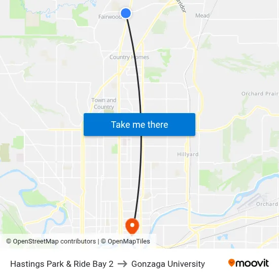 Hastings Park & Ride Bay 2 to Gonzaga University map