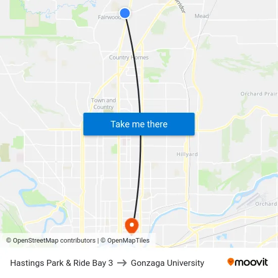 Hastings Park & Ride Bay 3 to Gonzaga University map