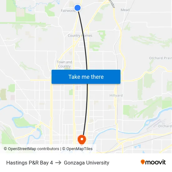 Hastings P&R Bay 4 to Gonzaga University map
