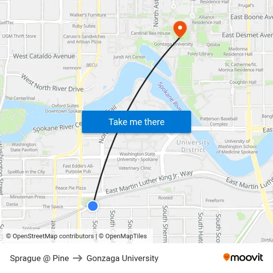 Sprague @ Pine to Gonzaga University map