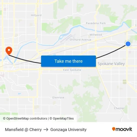 Mansfield @ Cherry to Gonzaga University map