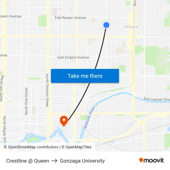 Crestline @ Queen to Gonzaga University map