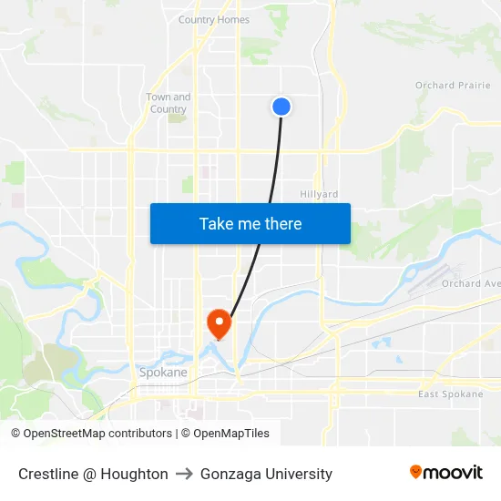 Crestline @ Houghton to Gonzaga University map