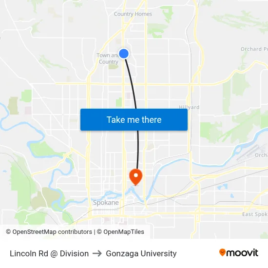 Lincoln Rd @ Division to Gonzaga University map