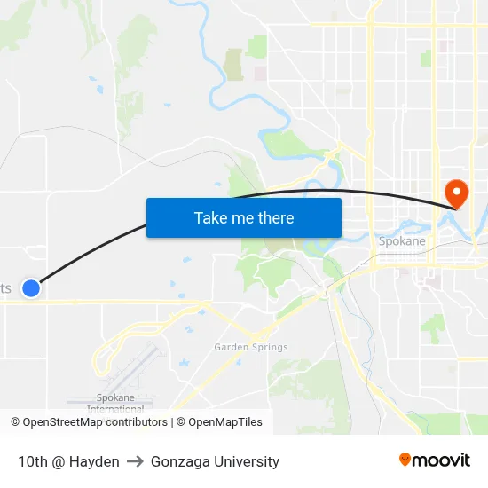 10th @ Hayden to Gonzaga University map