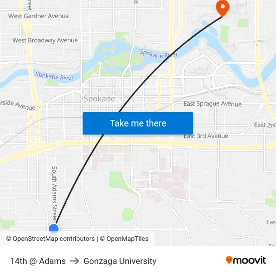 14th @ Adams to Gonzaga University map