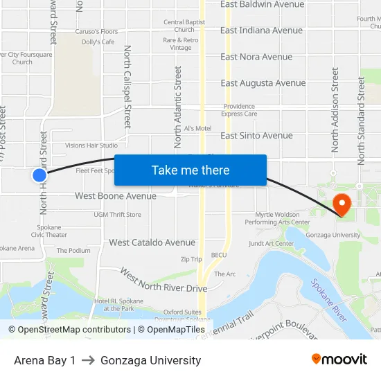 Arena Bay 1 to Gonzaga University map