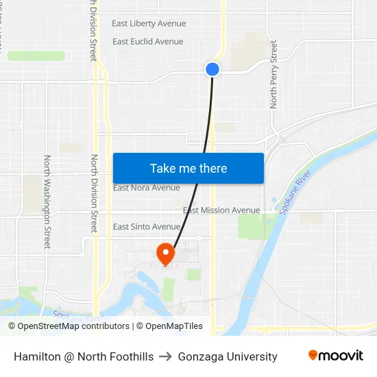 Hamilton @ North Foothills to Gonzaga University map