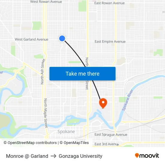 Monroe @ Garland to Gonzaga University map