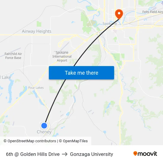 6th @ Golden Hills Drive to Gonzaga University map